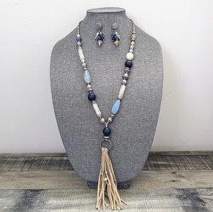 Chico's Beaded Tassel Necklace and Earring Set